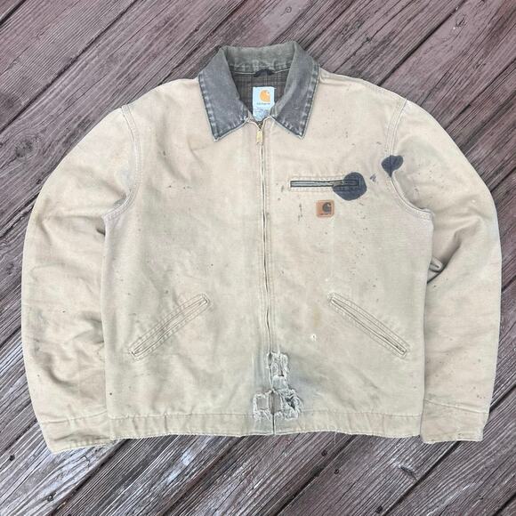 Carhartt J97 SDL Detroit Jacket Brown Duck Blanket Lined Workwear Size Large - Picture 1 of 7